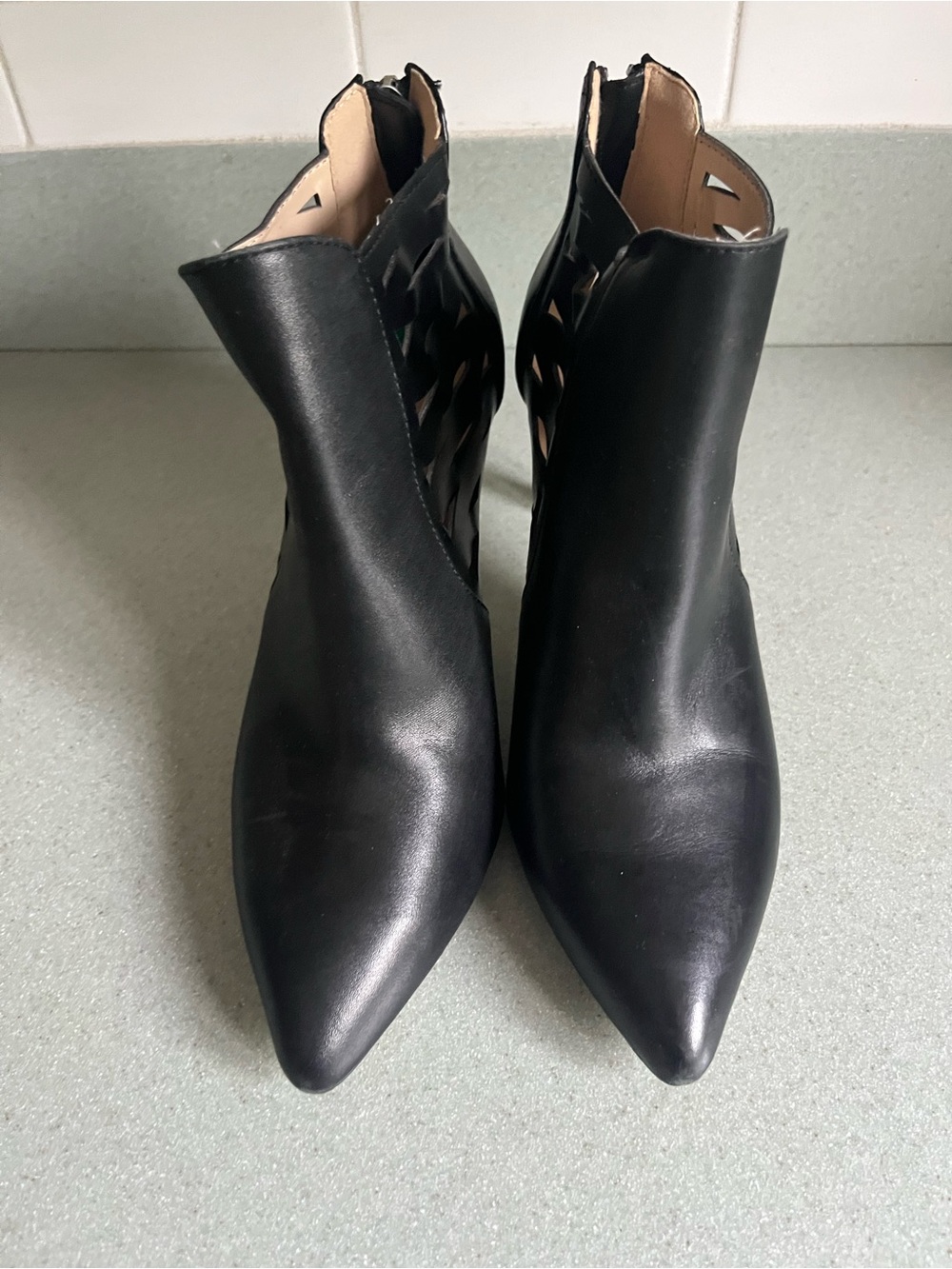 Adrienne Black Pointed Cutout Ankle Boots - Women Sz 8